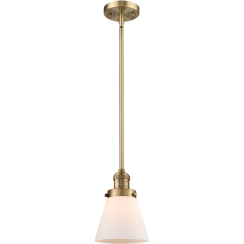 Franklin Restoration Small Cone 1 Light 6 inch Brushed Brass Mini Pendant Ceiling Light in Matte White Glass, Franklin Restoration