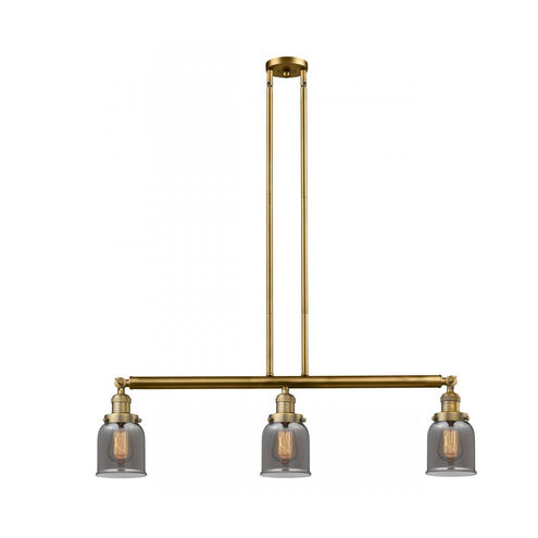 Franklin Restoration Small Bell LED 38 inch Brushed Brass Island Light Ceiling Light in Plated Smoke Glass, Franklin Restoration