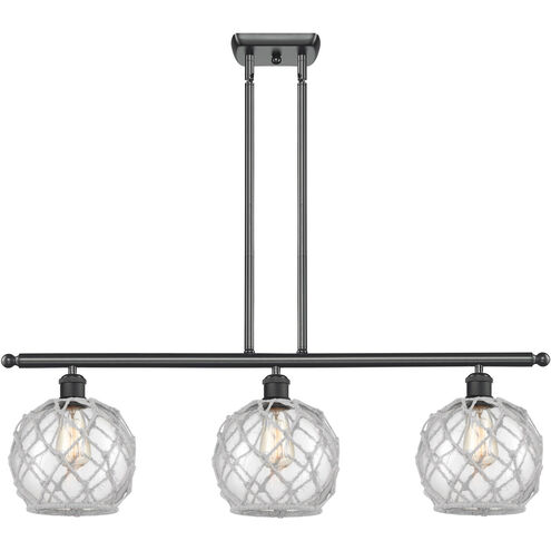 Ballston Farmhouse Rope 3 Light 36 inch Matte Black Island Light Ceiling Light in Clear Glass with White Rope, Ballston