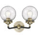 Nouveau Beacon 2 Light 14 inch Black Antique Brass Bath Vanity Light Wall Light in Seedy Glass, Nouveau