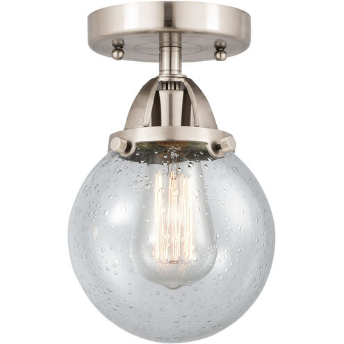 Nouveau 2 Beacon LED 6 inch Brushed Satin Nickel Semi-Flush Mount Ceiling Light in Seedy Glass