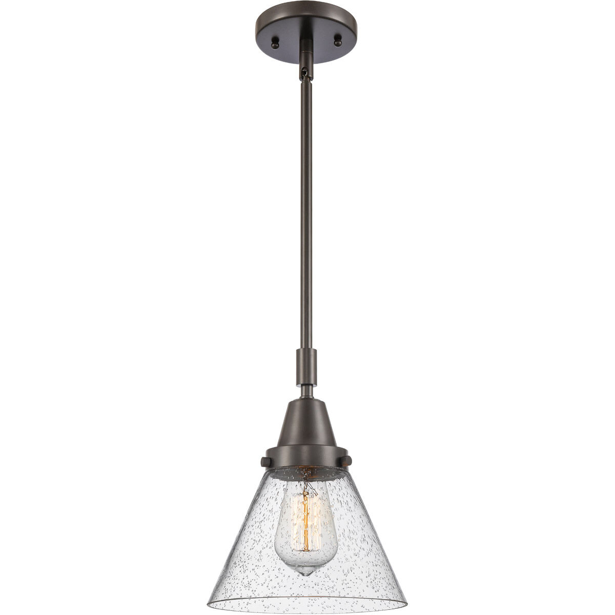 Franklin Restoration X-Large Cone LED 12 inch Oil Rubbed Bronze Mini Pendant Ceiling Light in Seedy Glass