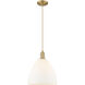 Arcadia Bristol 1 Light 12 inch Brushed Brass Mini Pendant Ceiling Light in Matte White