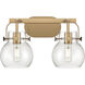 Pilaster II Sphere 2 Light 17 inch Brushed Brass Bath Vanity Light Wall Light in Clear Glass