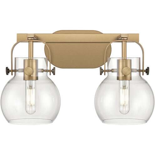 Pilaster II Sphere 2 Light 17 inch Brushed Brass Bath Vanity Light Wall Light in Clear Glass