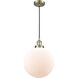 Franklin Restoration XX-Large Beacon 1 Light 12 inch Antique Brass Mini Pendant Ceiling Light in Cased Matte White Glass, Franklin Restoration