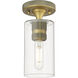 Downtown Urban Crown Point 1 Light 3.88 inch Brushed Brass Flush Mount Ceiling Light in Clear