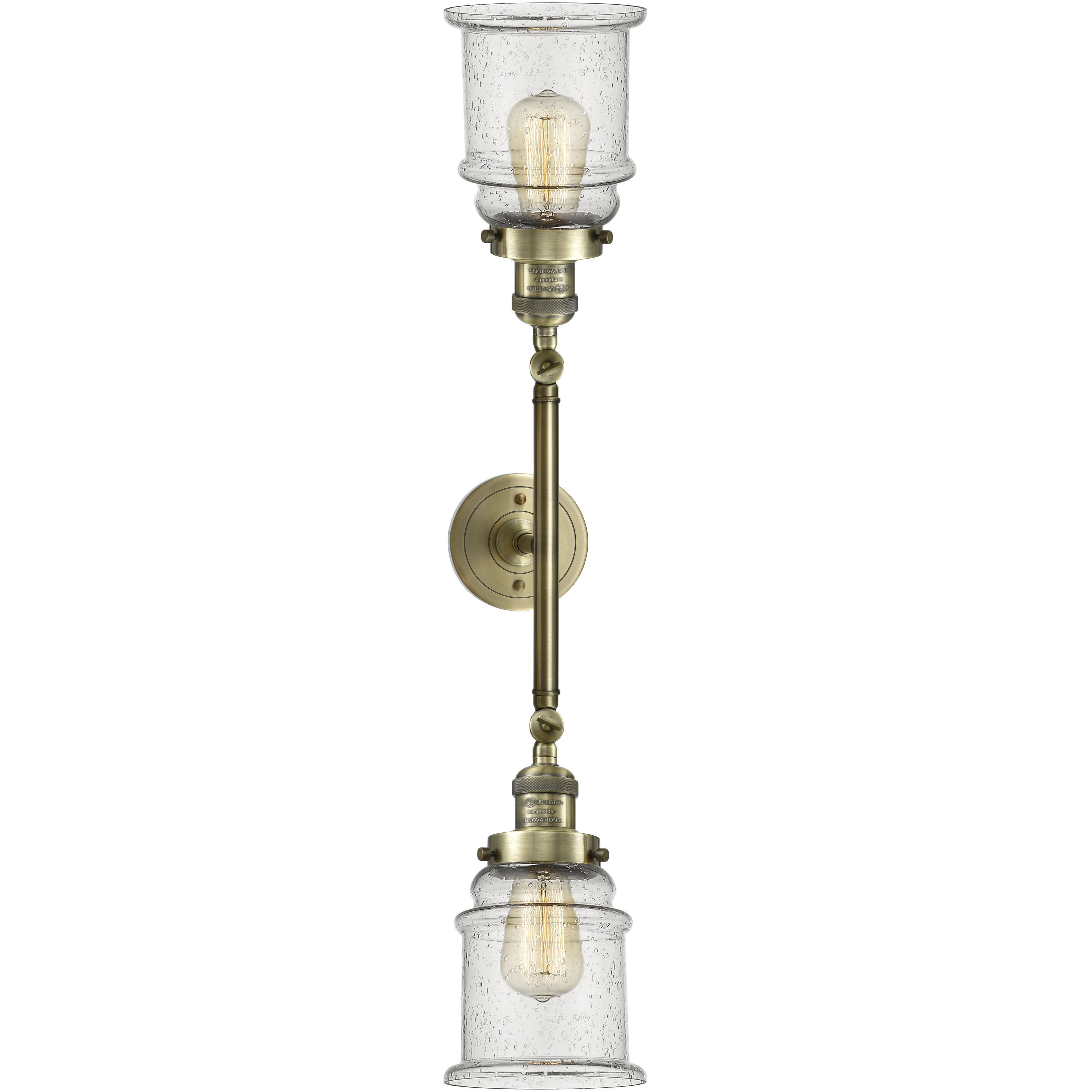 Franklin Restoration Canton 2 Light 17 inch Antique Brass Bath Vanity Light Wall Light in Incandescent, Seedy Glass, Franklin Restoration