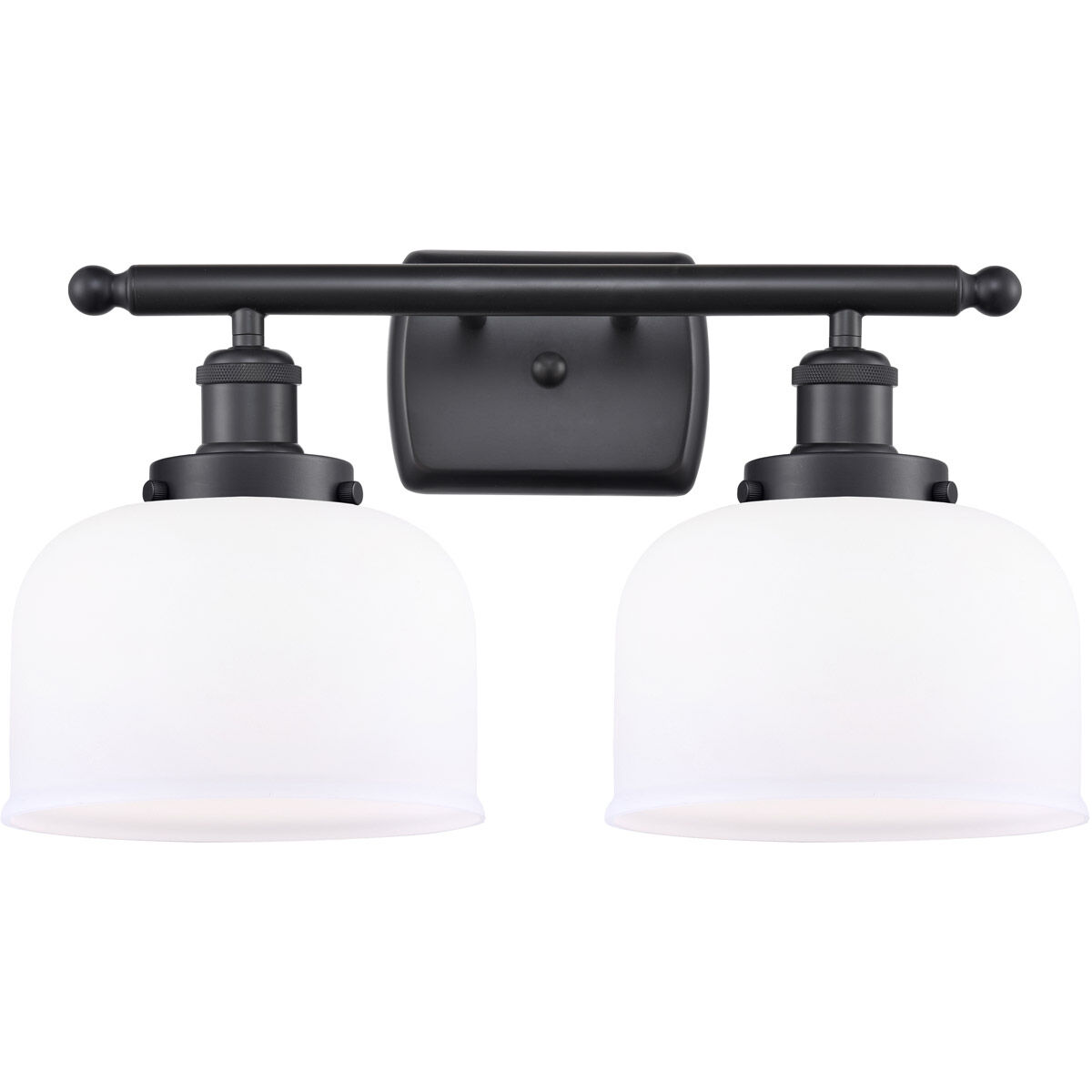 Ballston Large Bell 2 Light 16 inch Matte Black Bath Vanity Light Wall Light in Matte White Glass, Ballston