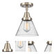Franklin Restoration X-Large Cone LED 12 inch Brushed Satin Nickel Flush Mount Ceiling Light in Seedy Glass