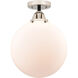 Nouveau 2 Beacon 1 Light 12 inch Black Polished Nickel Semi-Flush Mount Ceiling Light in Matte White Glass