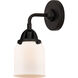 Nouveau 2 Small Bell 1 Light 5 inch Matte Black Sconce Wall Light in Matte White Glass