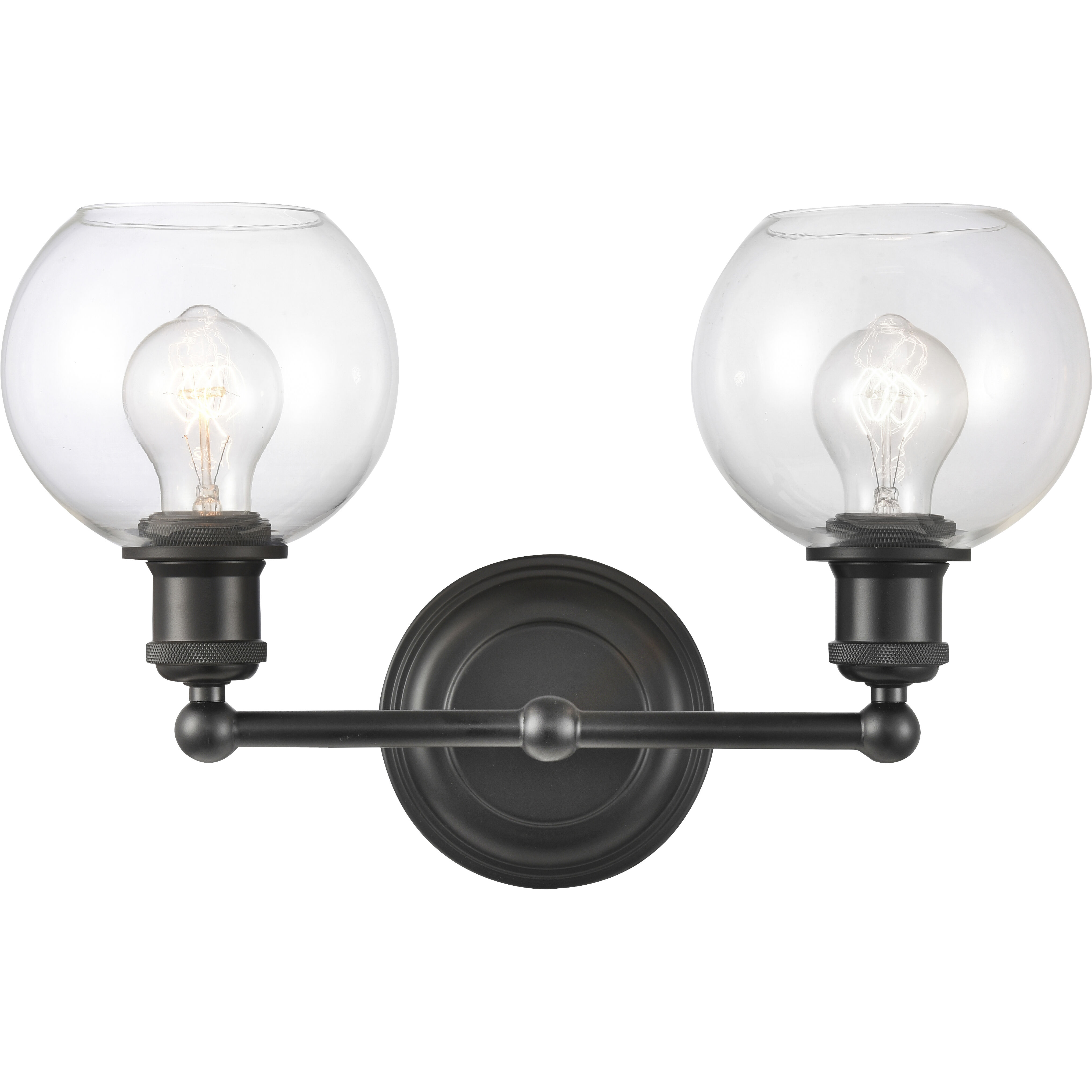 Concord 2 Light 16 inch Matte Black Bath Vanity Light Wall Light in Incandescent, Clear Glass