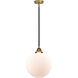 Nouveau 2 Beacon LED 12 inch Black Antique Brass and Matte Black Mini Pendant Ceiling Light in Matte White Glass