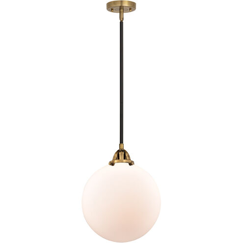 Nouveau 2 Beacon LED 12 inch Black Antique Brass and Matte Black Mini Pendant Ceiling Light in Matte White Glass
