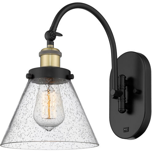 Franklin Restoration Cone LED 8 inch Black Antique Brass Sconce Wall Light in Seedy Glass