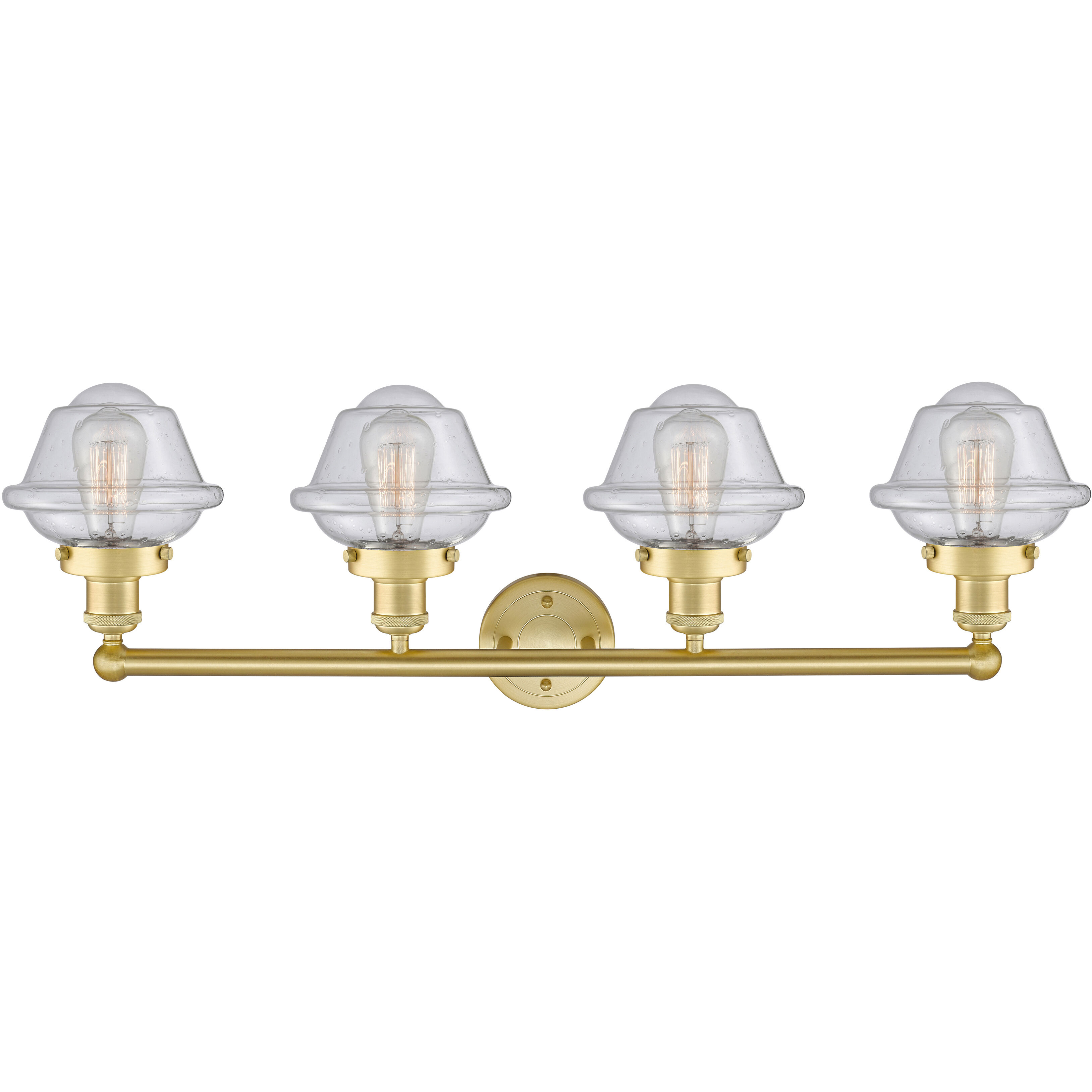 Oxford 4 Light 33.5 inch Satin Gold Bath Vanity Light Wall Light in Seedy Glass