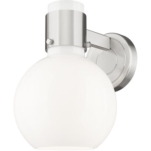 Lawton Sphere Sconce Wall Light in Brushed Satin Nickel, Gloss White Glass
