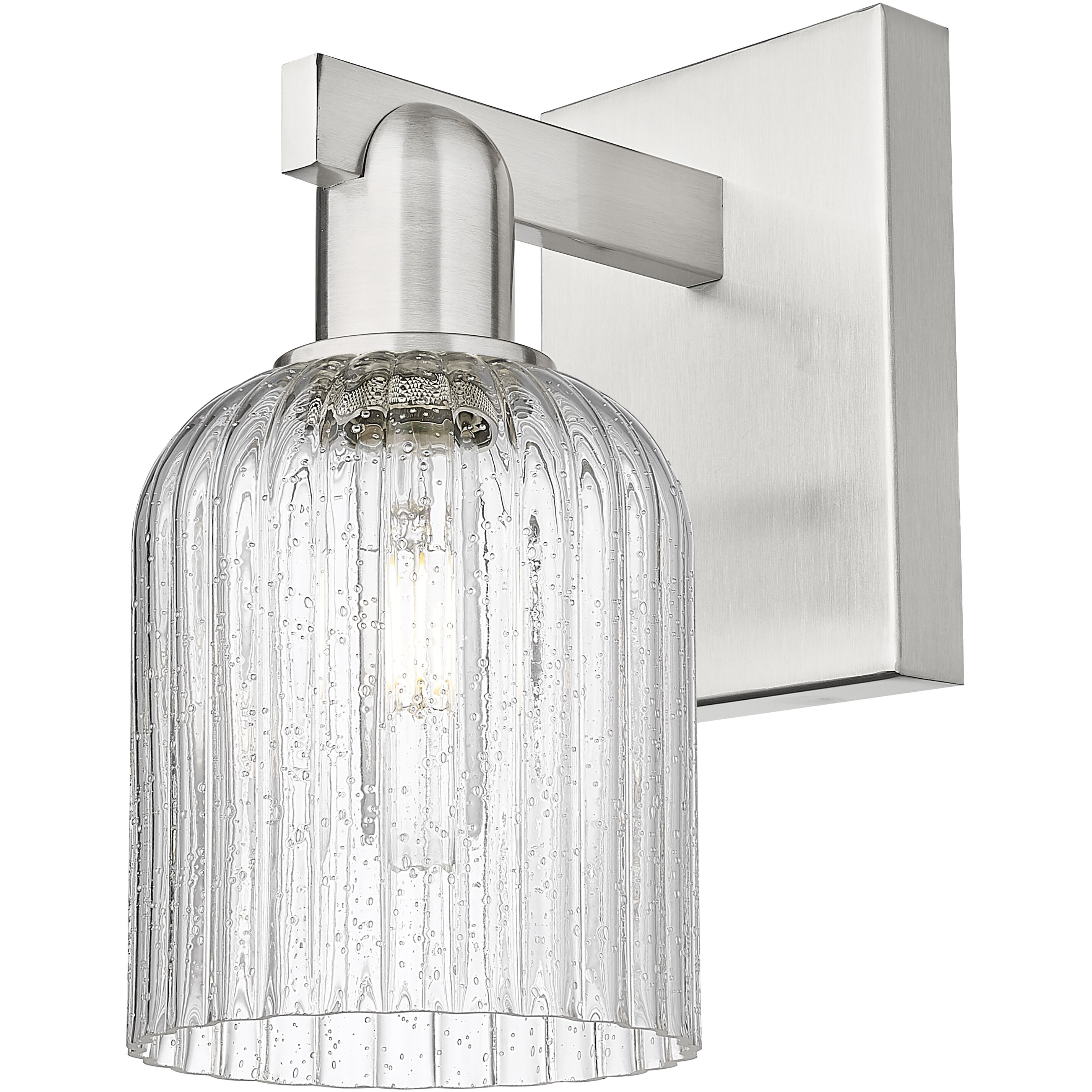 Bridal Veil Sconce Wall Light in Brushed Satin Nickel, Seedy Glass