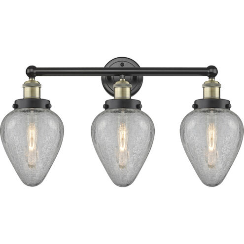Geneseo 3 Light 24 inch Black Antique Brass Bath Vanity Light Wall Light in Clear Crackle Glass