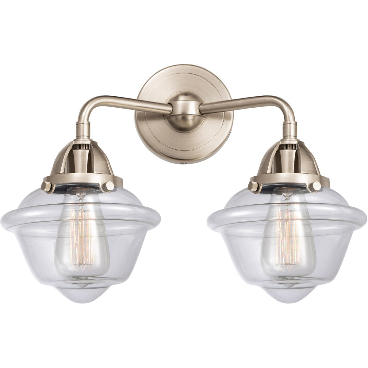 Nouveau 2 Small Oxford LED 15.5 inch Brushed Satin Nickel Bath Vanity Light Wall Light in Clear Glass