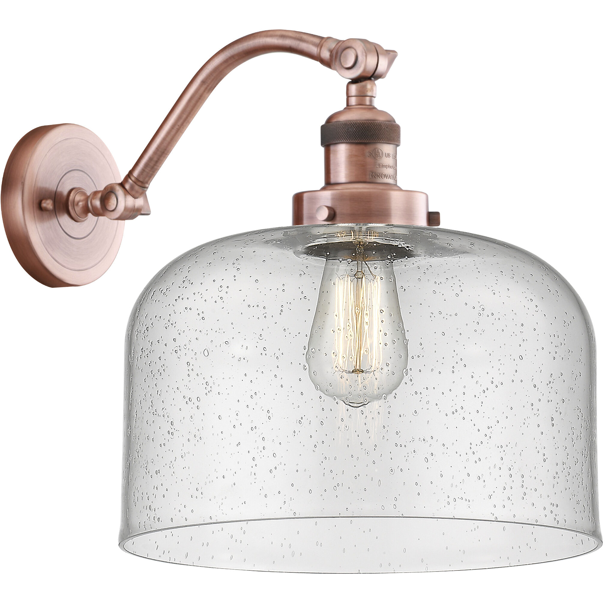Franklin Restoration X-Large Bell LED 12 inch Antique Copper Sconce Wall Light in Seedy Glass, Franklin Restoration