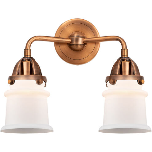 Nouveau 2 Small Canton LED 13.25 inch Antique Copper Bath Vanity Light Wall Light in Matte White Glass