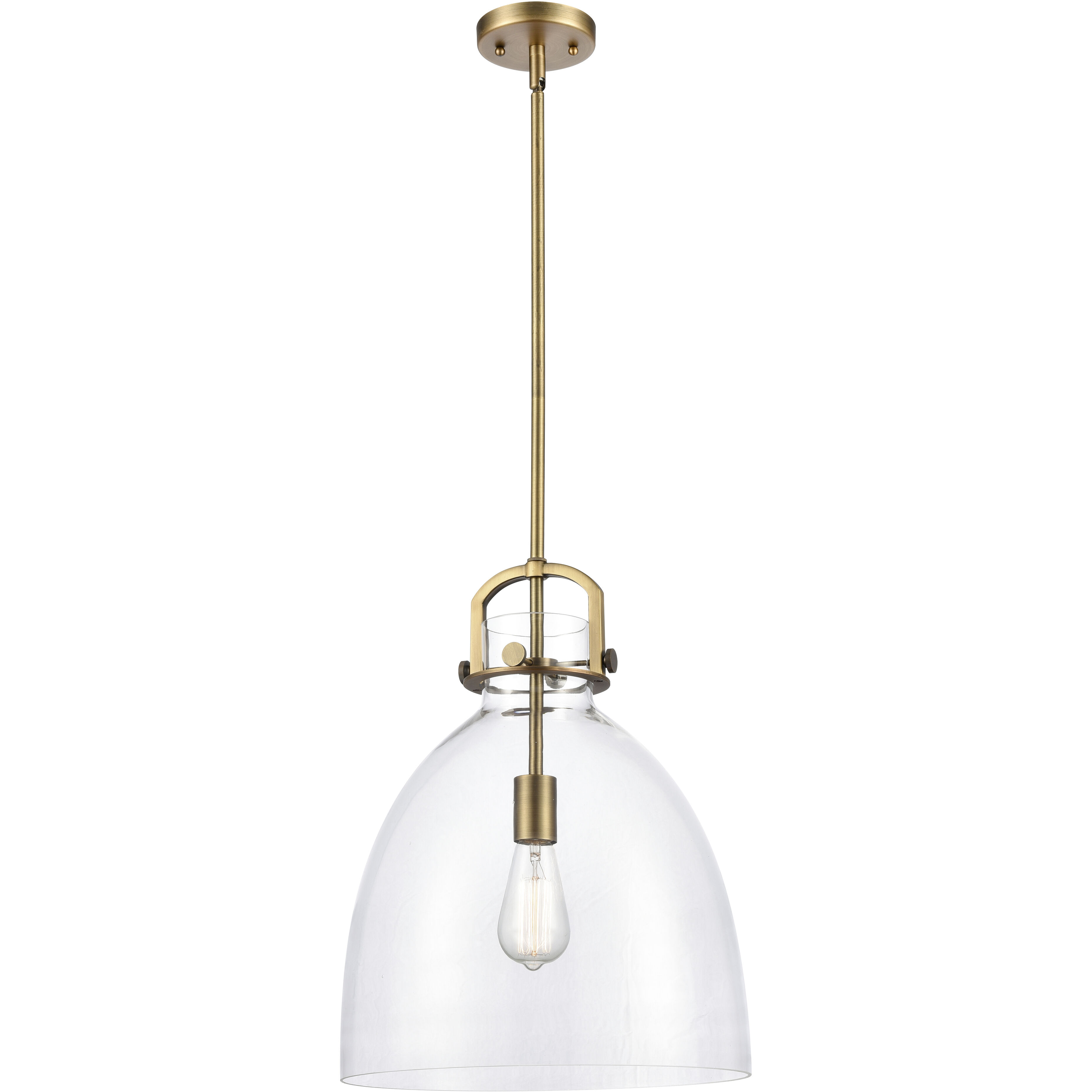 Newton Bell 1 Light 14 inch Brushed Brass Pendant Ceiling Light in Clear Glass