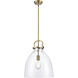 Newton Bell 1 Light 14 inch Brushed Brass Pendant Ceiling Light in Clear Glass