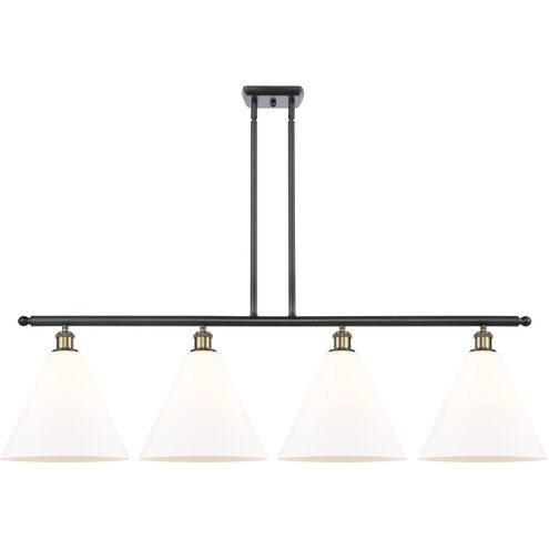 Ballston Ballston Cone LED 50.25 inch Black Antique Brass and Matte Black Island Light Ceiling Light in Matte White Glass