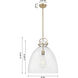 Downtown Urban Newton Bell 1 Light 16 inch Brushed Brass Pendant Ceiling Light in Plated Smoke