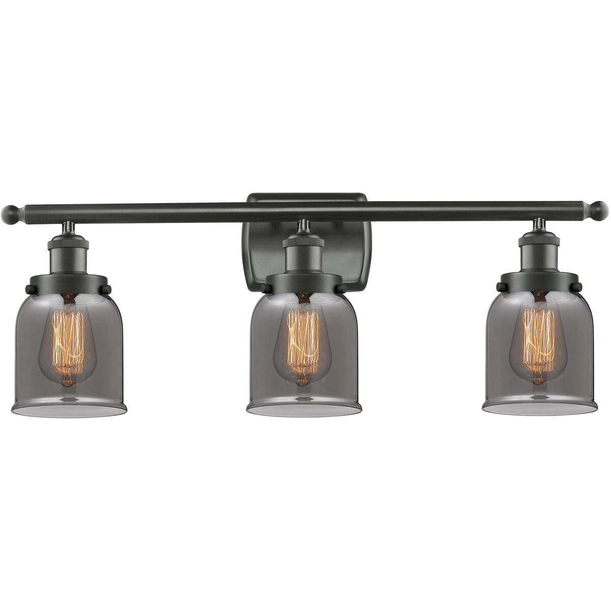 Ballston Small Bell 3 Light 26 inch Oil Rubbed Bronze Bath Vanity Light Wall Light in Plated Smoke Glass, Ballston