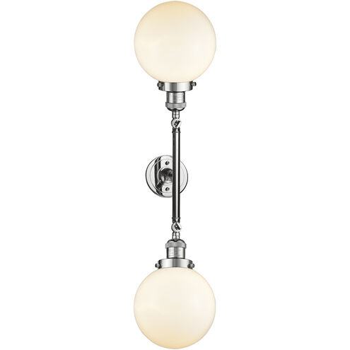 Franklin Restoration Large Beacon 2 Light 19 inch Polished Chrome Bath Vanity Light Wall Light in Matte White Glass, Franklin Restoration