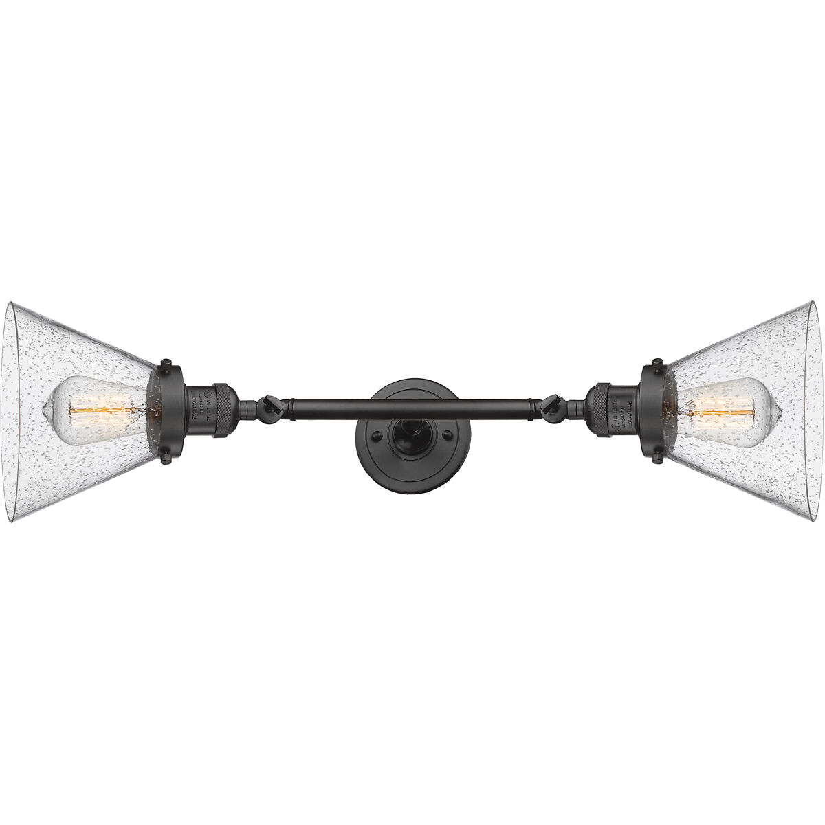 Franklin Restoration Large Cone 2 Light 8 inch Oil Rubbed Bronze Bath Vanity Light Wall Light in Seedy Glass, Franklin Restoration