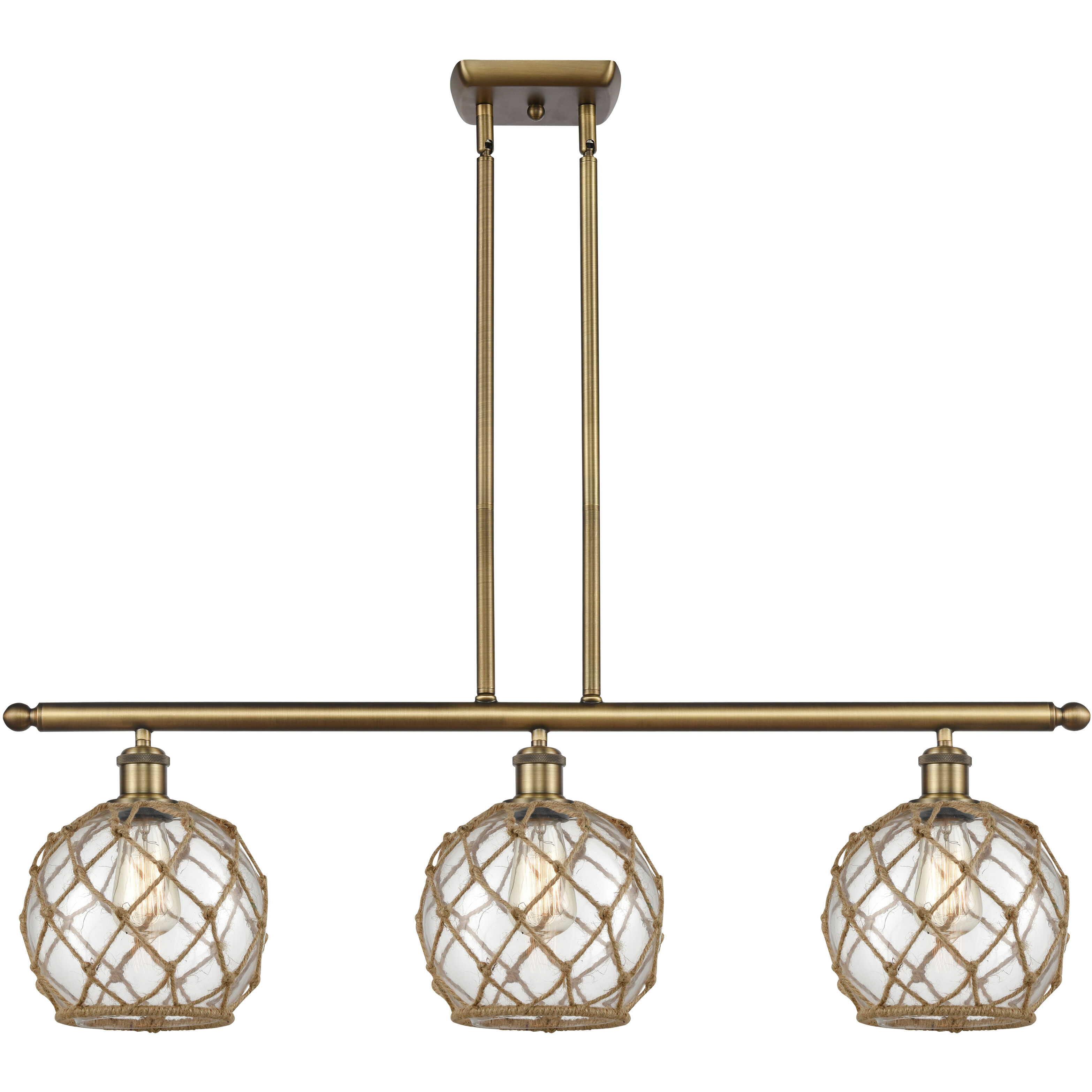 Ballston Farmhouse Rope LED 36 inch Brushed Brass Island Light Ceiling Light in Clear Glass with Brown Rope, Ballston