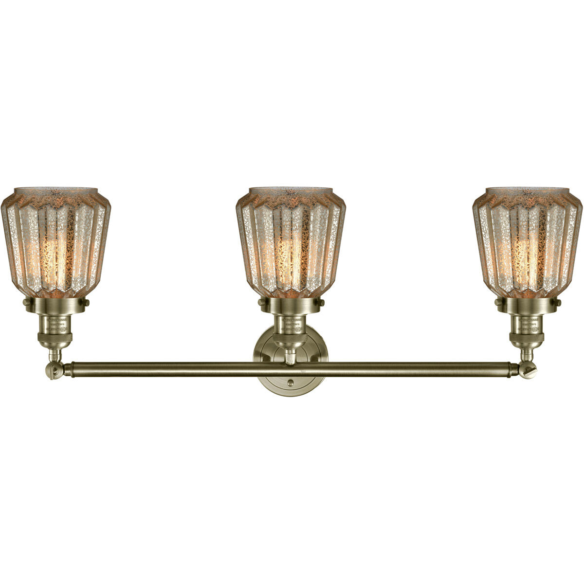 Franklin Restoration Chatham 3 Light 30 inch Antique Brass Bath Vanity Light Wall Light in Incandescent, Mercury Glass, Franklin Restoration