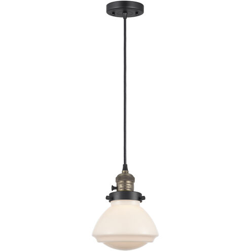 Franklin Restoration Olean LED 6.75 inch Black Antique Brass Mini Pendant Ceiling Light in Matte White