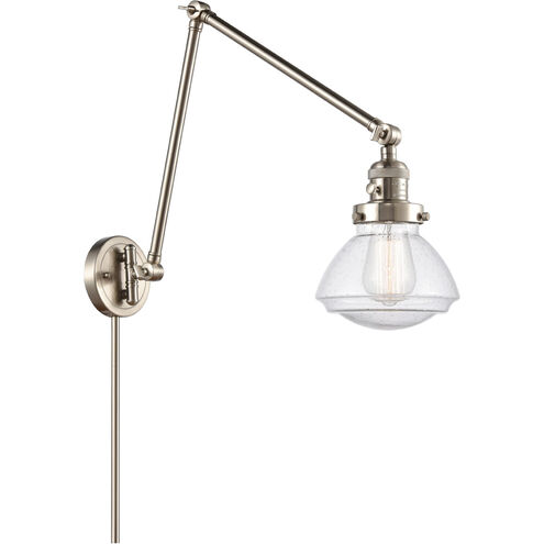 Olean 28.13 inch 100 watt Satin Nickel Swing Arm Wall Light in Brushed Satin Nickel, Seedy Glass, Franklin Restoration