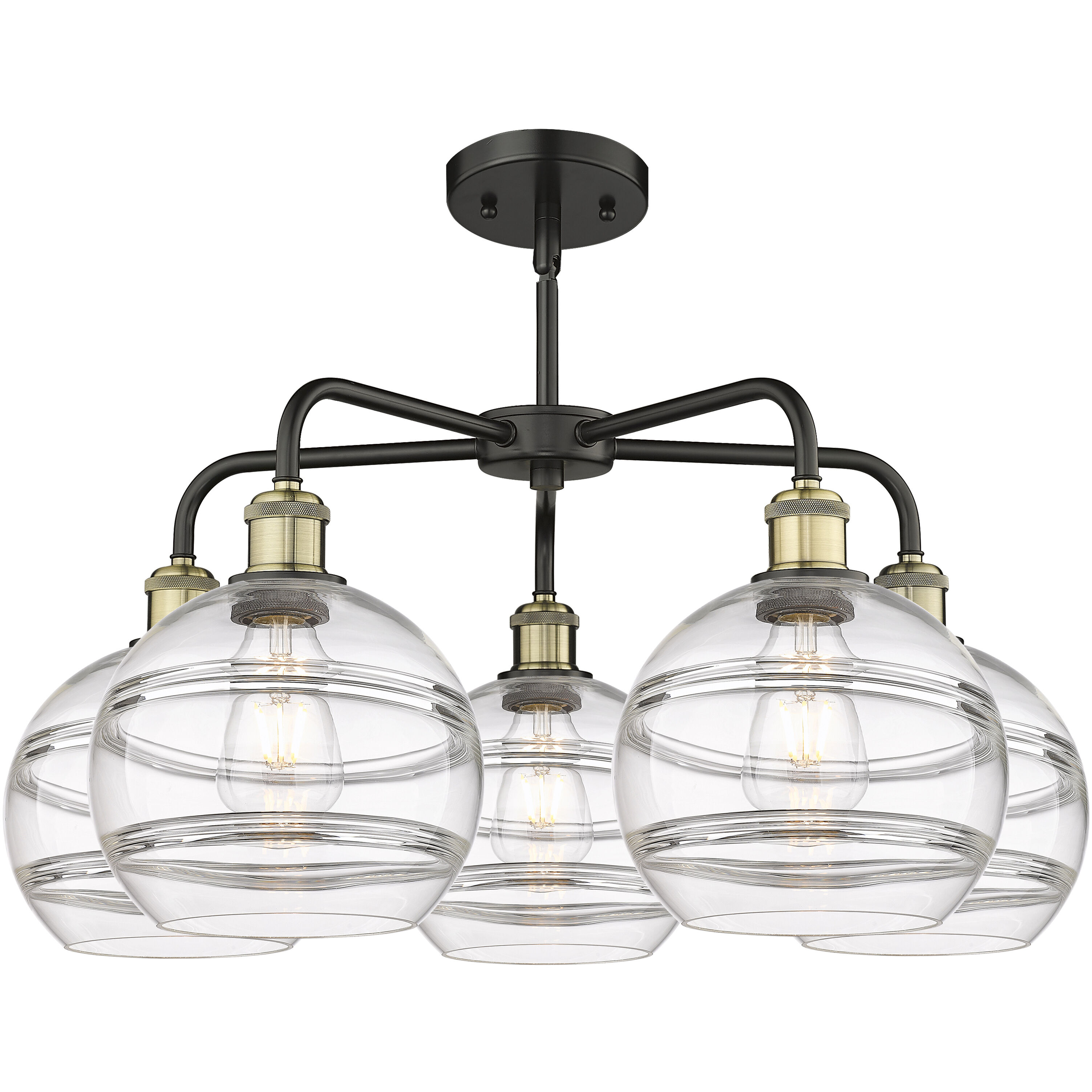 Ballston Rochester 5 Light 26 inch Black Antique Brass Stem Hung Chandelier Ceiling Light in Clear Glass
