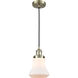 Franklin Restoration Bellmont LED 6 inch Antique Brass Mini Pendant Ceiling Light in Matte White Glass, Franklin Restoration
