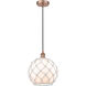 Edison Farmhouse Rope LED 10 inch Antique Copper Mini Pendant Ceiling Light in White Glass with White Rope