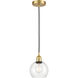 Edison Athens LED 6 inch Satin Gold Mini Pendant Ceiling Light in Clear Glass