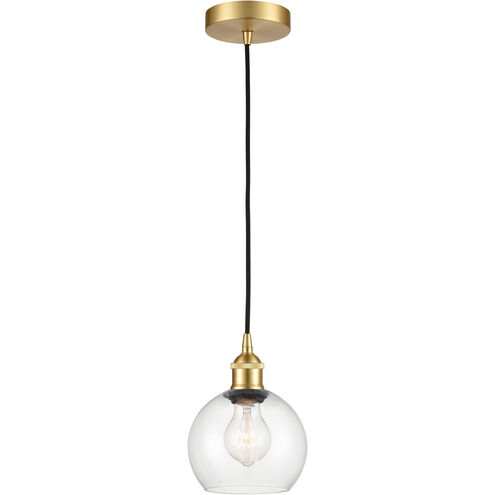 Edison Athens LED 6 inch Satin Gold Mini Pendant Ceiling Light in Clear Glass