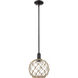 Arcadia Farmhouse Rope 1 Light 10 inch Matte Black Mini Pendant Ceiling Light in Clear Glass with Brown Rope