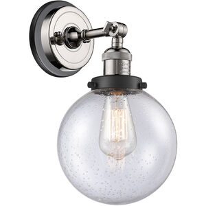 Franklin Restoration Large Beacon 1 Light 8 inch Polished Nickel Sconce Wall Light in Seedy Glass