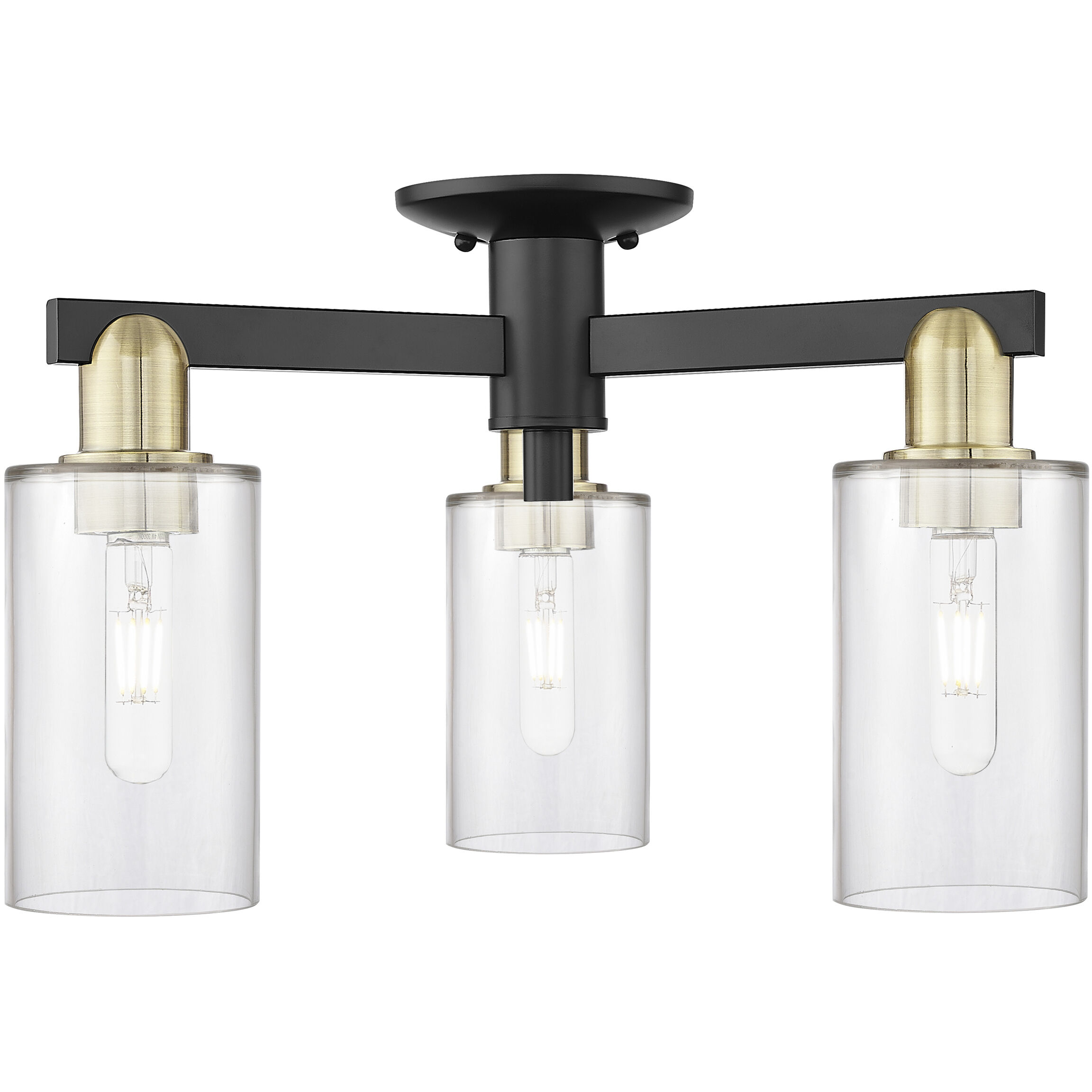 Arcadia Clymer 3 Light 21.38 inch Black Antique Brass Semi-Flush Mount Ceiling Light in Clear
