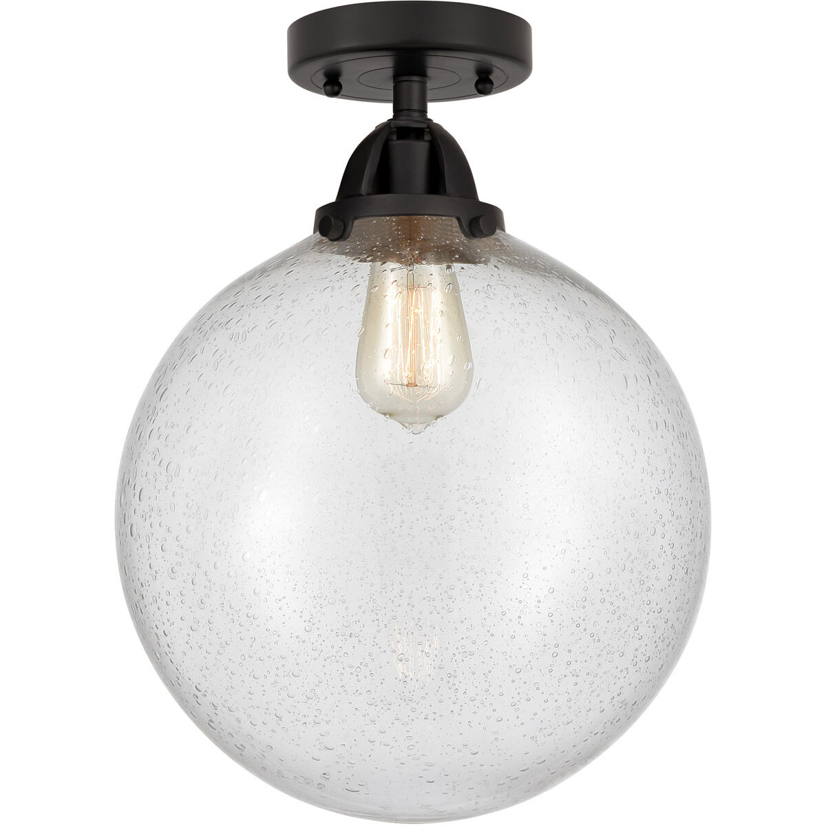 Nouveau 2 Beacon LED 12 inch Matte Black Semi-Flush Mount Ceiling Light in Seedy Glass