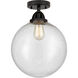 Nouveau 2 Beacon LED 12 inch Matte Black Semi-Flush Mount Ceiling Light in Seedy Glass