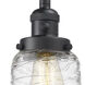 Franklin Restoration Bell 21 inch 100 watt Matte Black Swing Arm Wall Light in Deco Swirl Glass