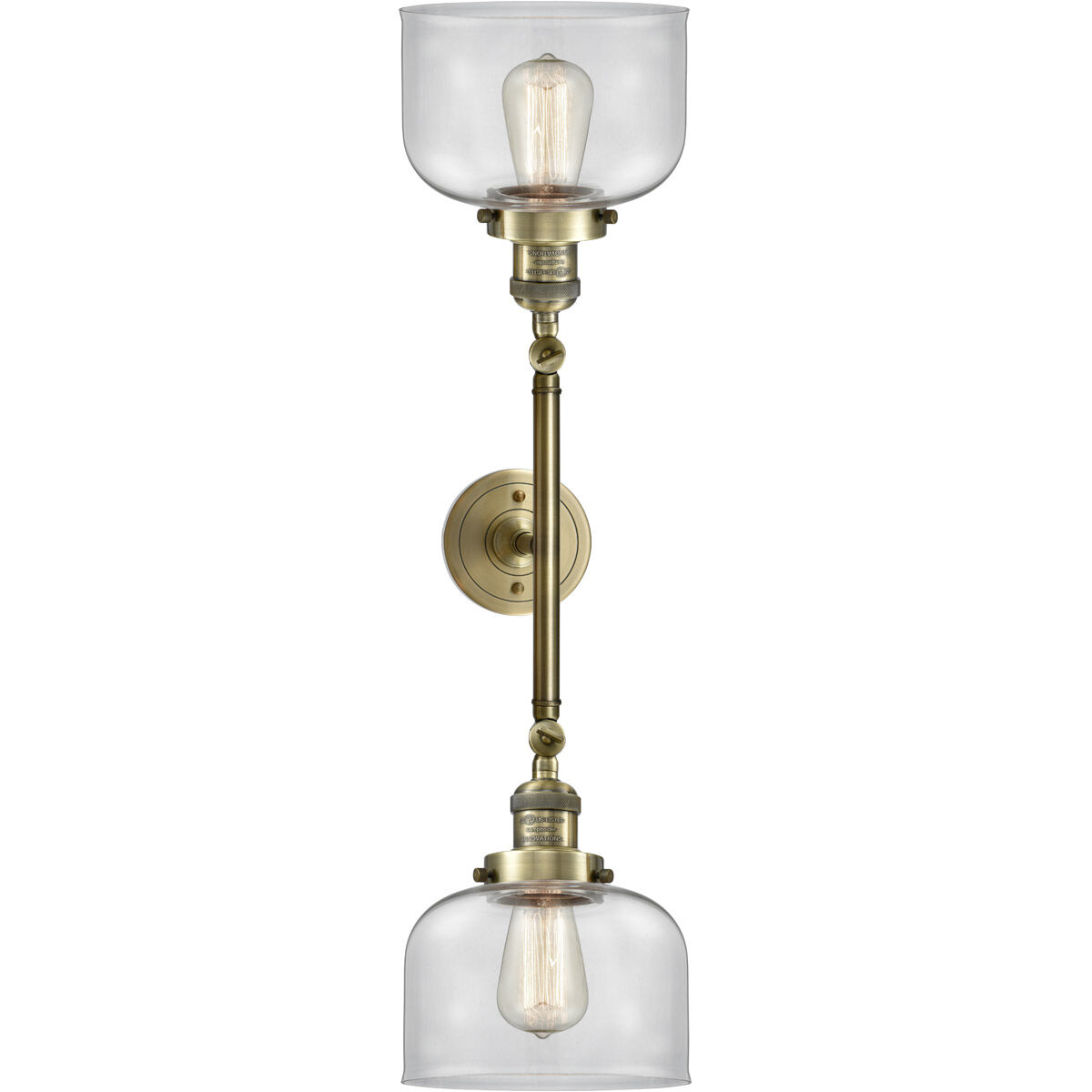 Franklin Restoration Large Bell LED 19 inch Antique Brass Bath Vanity Light Wall Light in Clear Glass, Franklin Restoration